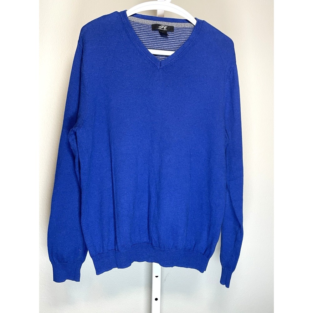 Foxcroft Cashmere Blend V-Neck‎ Sweater Blue Pullover Men's Large Minimalist